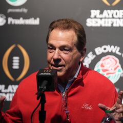 Alabama Crimson Tide head coach Nick Saban during Rose Bowl media day.