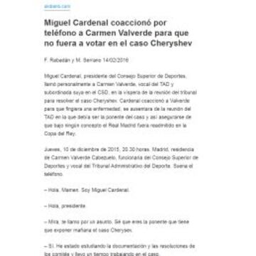 La conversación entre Cardenal y la vocal del TAD según 'OK Diario'.