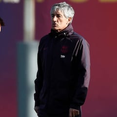 Cumbre Setién-Messi antes de empezar el entrenamiento