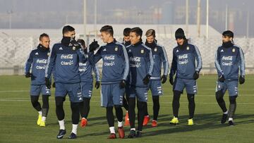 Los jugadores de Argentina durante un entrenamiento en Rusia.