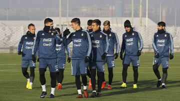 Los jugadores de Argentina durante un entrenamiento en Rusia. 