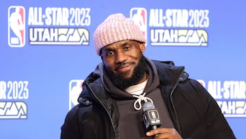 SALT LAKE CITY, UTAH - FEBRUARY 19: LeBron James #6 of the Los Angeles Lakers speaks during a press conference prior to the 2023 NBA All Star Game between Team Giannis and Team LeBron at Vivint Arena on February 19, 2023 in Salt Lake City, Utah. NOTE TO USER: User expressly acknowledges and agrees that, by downloading and or using this photograph, User is consenting to the terms and conditions of the Getty Images License Agreement.   Tim Nwachukwu/Getty Images/AFP (Photo by Tim Nwachukwu / GETTY IMAGES NORTH AMERICA / Getty Images via AFP)