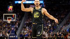 SAN FRANCISCO, CALIFORNIA - APRIL 16: Stephen Curry #30 of the Golden State Warriors gets the fired up against the Denver Nuggets in the second half during Game One of the Western Conference First Round NBA Playoffs at Chase Center on April 16, 2022 in San Francisco,