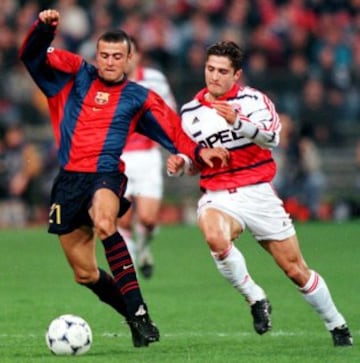 1998. Luis Enrique y Lizarazu en el partido de Champions Barcelona-Bayern de Munich.