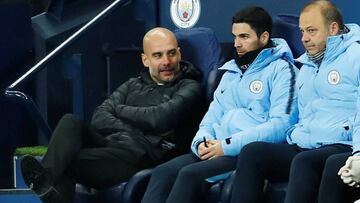 Guardiola y Arteta, en el banquillo del Manchester CIty, probable rival del Atlético