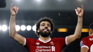 FILE PHOTO: Soccer Football - Champions League - Liverpool vs NK Maribor - Anfield, Liverpool, Britain - November 1, 2017 Liverpool's Mohamed Salah celebrates scoring their first goal REUTERS/Phil Noble/File Photo