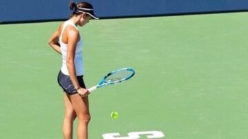 Garbi&ntilde;e Muguruza, durante un entrenamiento previo a competir en el torneo de San Jos&eacute;.