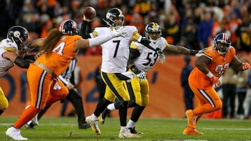 DENVER, CO - NOVEMBER 25: Quarterback Ben Roethlisberger #7 of the Pittsburgh Steelers passes against the Denver Broncos in the third quarter of a game at Broncos Stadium at Mile High on November 25, 2018 in Denver, Colorado.   Matthew Stockman/Getty Images/AFP
 == FOR NEWSPAPERS, INTERNET, TELCOS &amp; TELEVISION USE ONLY ==