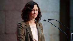 MADRID, SPAIN - OCTOBER 29: The president of the Community of Madrid, Isabel Diaz Ayuso, attends during a tribute by the regional government to Madrid teachers at Puerta del Sol on October 29, 2020, in Madrid, Spain.
 The tribute recognizes the work of th