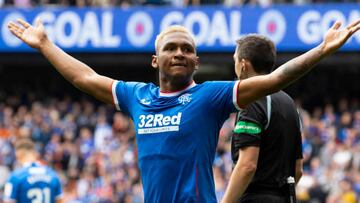 GLASGOW, SCOTLAND - AUGUST 06: Rangers Alfredo Morelos celebrates as he makes it 2-0 during a cinch Premiership match between Rangers and Kilmarnock at Ibrox Stadium, on August 06, 2022, in Glasgow, Scotland (Photo by Alan Harvey/SNS Group via Getty Images)