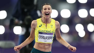 Nicola Olyslagers, medalla de plata en salto de altura en París 2024, en competencia disputada en el Stade de France.