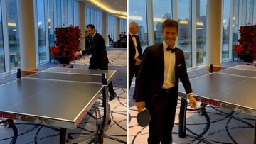 Federer y Schwartzman demuestran sus habilidades al ping pong en la Laver Cup.