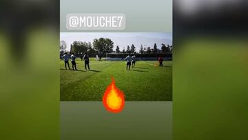 El remate perfecto de Mouche en el entrenamiento albo