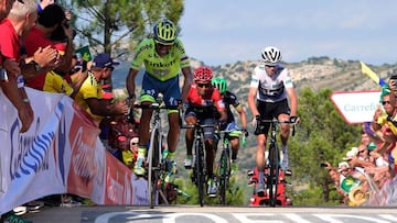 Alberto Contador precede a Chris Froome, Nairo Quintana y Esteban Chaves en la meta del reci&eacute;n inaugurado Mas de la Costa.