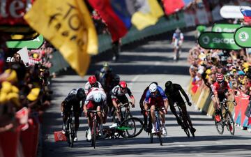 Cavendish cae contra las vallas tras un codazo de Peter Sagan, y John Degenkolb y Ben Swift tropezaron con el inglés, en el esprint por la victoria en Vittel.