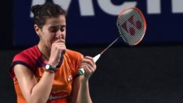 Carolina Marín, emocionada tras la victoria.