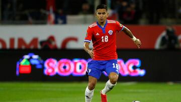 Futbol, Chile vs Venezuela.
Clasificatorias al mundial de Catar 2022.
El jugador de la seleccion chilena Sebastian Vegas es fotografiado durante el partido clasificatorio al mundial de Catar 2022 contra Venezuela disputado en el estadio San Carlos de Apoquindo en Santiago de Chile.
14/10/2021
Andres Pina/Photosport
Football, Chile vs Venezuela.
2022 World cup Qatar qulifying match.
Chile's player Sebastian Vegas is pictured during the 2022 World cup Qatar qulifying match against Venezuela held at the San Carlos de Apoquindo stadium in Santiago, Chile.
14/10/2021
Andres Pina/Photosport