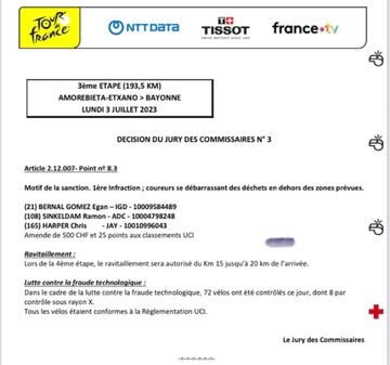 Egan tendrá que pagar 500 francos suizos por cometer una infracción en el Tour de Francia.