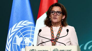 FILE PHOTO: European Union's Deputy Prime Minister for the Ecological Transition and Demographic Challenge of Spain, Teresa Ribera delivers a statement during the United Nations Climate Change Conference COP28 in Dubai, United Arab Emirates, December 9, 2023. REUTERS/Amr Alfiky/File Photo
