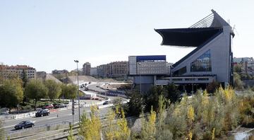 The half-demolished Vicente Calderón stadium pictured during the first week of November with the M-30 diverted past the main stand.