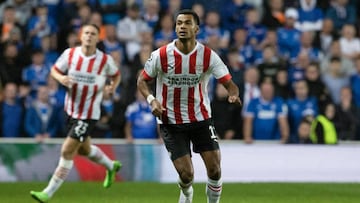GLASGOW, SCOTLAND - AUGUST 16: PSV's Cody Gakpo during a UEFA Champions League Play-Off Round match between Rangers and PSV Eindhoven at Ibrox Stadium, on August 16, 2022, in Glasgow, Scotland. (Photo by Alan Harvey/SNS Group via Getty Images)