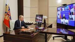 Russian President Vladimir Putin chairs a Security Council meeting via a video link at the Novo-Ogaryovo state residence outside Moscow on January 20, 2023. (Photo by Mikhail KLIMENTYEV / SPUTNIK / AFP) (Photo by MIKHAIL KLIMENTYEV/SPUTNIK/AFP via Getty Images)
