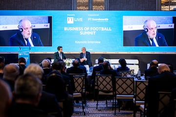 Javier Tebas, presidente de LaLiga espa?ola, durante el 'Business of Football Summit' del Financial Times.