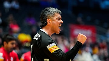 Fornebu (Norway), 16/01/2025.- Chile's Felipe Garcia celebrates during the IHF Men's Handball World Championship 2025 preliminary round match between Spain and Chile, in Oslo, Norway, 16 January 2025. (Balonmano, Noruega, España) EFE/EPA/Beate Oma Dahle NORWAY OUT