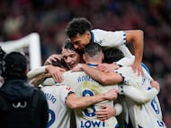 Los jugadores del Espanyol celebran un gol.