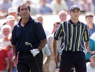 Seve Ballesteros y Sergio Garcia, durante el primer día de prácticas del Masters de Augusta de 1999.