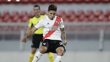 Soccer Football - Copa Libertadores - Quarter final - First Leg - River Plate v Nacional - Estadio Libertadores de America, Buenos Aires, Argentina - December 10, 2020 River Plate&#039;s Gonzalo Montiel celebrates scores their first goal Pool via REUTERS/