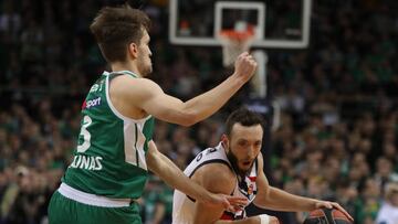 KAUNAS, LITHUANIA - FEBRUARY 10: Max Heidegger, #1 of Cazoo Baskonia Vitoria Gasteiz in action during the 2022-23 Turkish Airlines EuroLeague Regular Season Round 24 game between Zalgiris Kaunas and Cazoo Baskonia Vitoria Gasteiz at Zalgirio Arena on February 10, 2023 in Kaunas, Lithuania. (Photo by Alius Koroliovas/Euroleague Basketball via Getty Images)