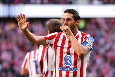 Celebración de Koke Resurreción tras anotar el primer gol del encuentro entre el Atlético de Madrid y el Valencia.