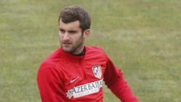 Leo Baptistao, en un entrenamiento del Atlético.
