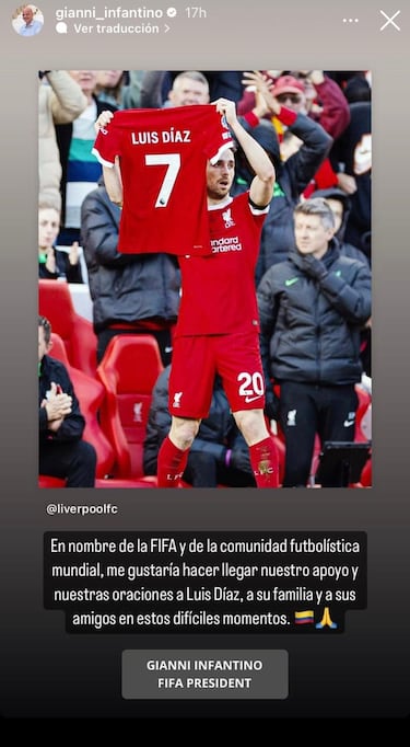 FIFA: “Nuestras oraciones a Luis Díaz y su familia”