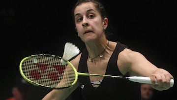 La española Carolina Marín durante su partido de este viernes en el Europeo.