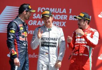Mark Webber, Nico Rosberg y Fernando Alonso en el podio.