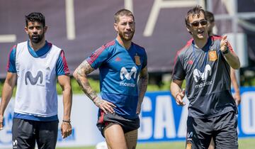 Sergio Ramos, Lopetegui y Diego Costa. 