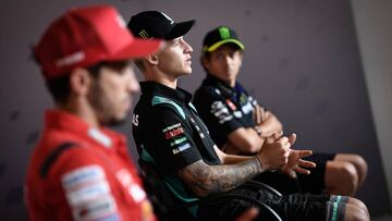 Dovizioso, Quartararo y Rossi en la rueda de prensa de Misano.