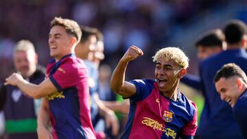 Lamine celebra la victoria en el El Clásico.