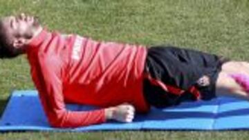 Carrasco, en un entrenamiento con el Atlético.