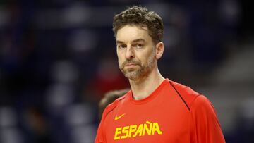 Pau Gasol of Spain looks on during the Tokyo 2020 Challenge preparatory basketball match played between Spain and Iran at Wizink Center on July 05, 2021 in Madrid, Spain.
 AFP7 
 05/07/2021 ONLY FOR USE IN SPAIN