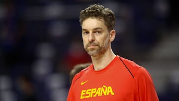 Pau Gasol of Spain looks on during the Tokyo 2020 Challenge preparatory basketball match played between Spain and Iran at Wizink Center on July 05, 2021 in Madrid, Spain.
AFP7
05/07/2021 ONLY FOR USE IN SPAIN