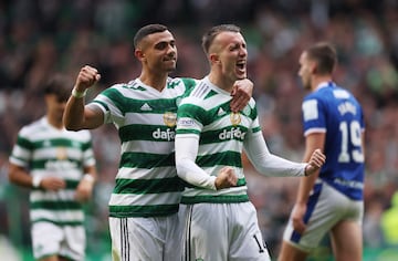 David Turnbull celebrates scoring his fourth goal in the Old Firm derby.