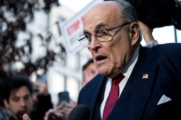 FILE PHOTO: Former New York Mayor Rudy Giuliani departs the U.S. District Courthouse after he was ordered to pay $148 million in his defamation case in Washington, U.S., December 15, 2023.  REUTERS/Bonnie Cash/File Photo