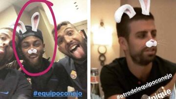 El #equipoconejo de Piqu&eacute; en la concentraci&oacute;n del Bar&ccedil;a. Foto: Instagram