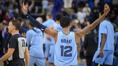 Ja Morant celebra una jugada del partido que enfrent&oacute; a los Grizzlies y a los Nets la pasada madrigada