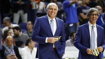 Zeljko Obradovic y Josep María Izquierdo, en su etapa en el Fenerbahçe turco en un partido en el Palacio ante el Madrid en marzo de 2017.