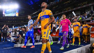 Rafael Carioca of Tigres during the 15th round match between Monterrey an Tigres UANL as part of the Torneo Clausura 2024 Liga BBVA MX at BBVA Bancomer Stadium on April 13, 2024 in Monterrey, Nuevo Leon, Mexico.