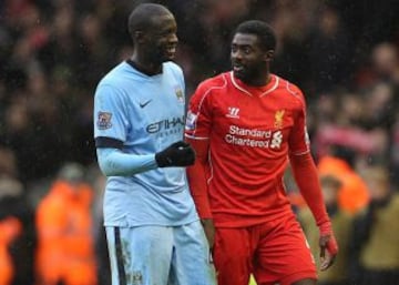 Yaya Touré es figura de Manchester City. Kolo juega en Liverpool. Se enfrentaron en la Premier League y en un amistoso cuando Yaya estaba en Barcelona y Kolo en el City.